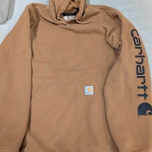 Carhartt Men's Tan Hoodie with Black Logo